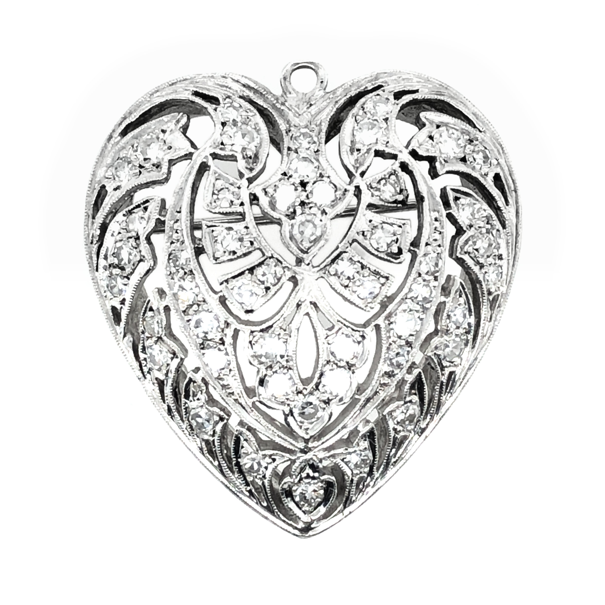 WHITE GOLD VINTAGE DIAMOND HEART PIN/PENDANT - Argo & Lehne Jewelers